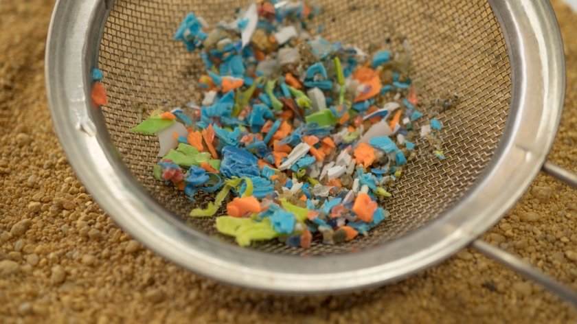 Microplastics in a sieve