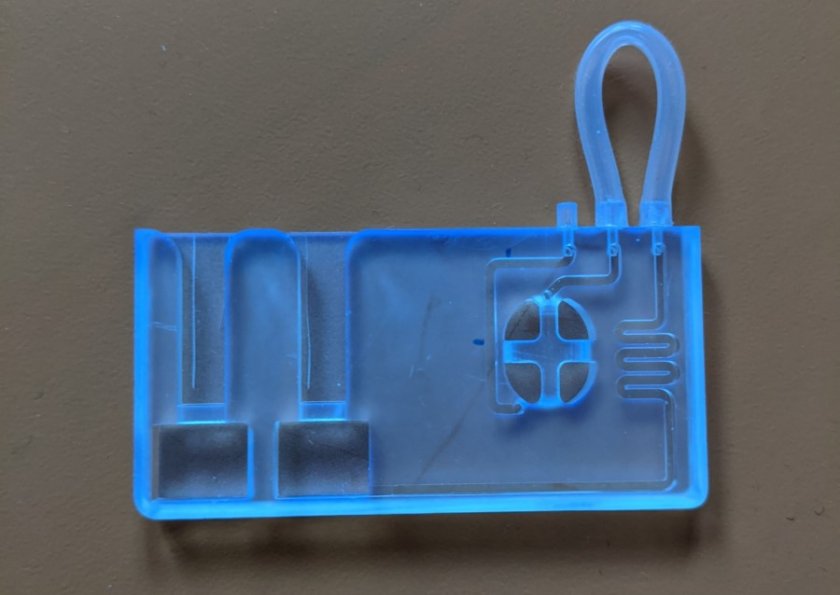  A 3D-printed part of a selftest which guides the liquid sample.